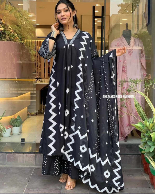 Cotton Black Beautiful embroidery with suqes Heavy Suit 238