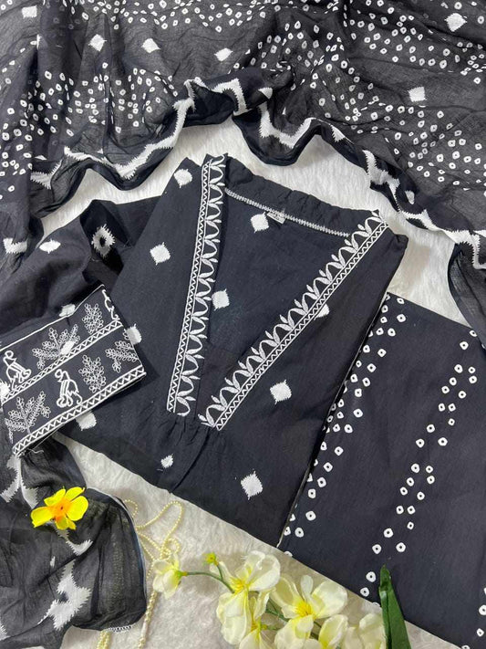 Cotton Black Beautiful embroidery with suqes Heavy Suit 238