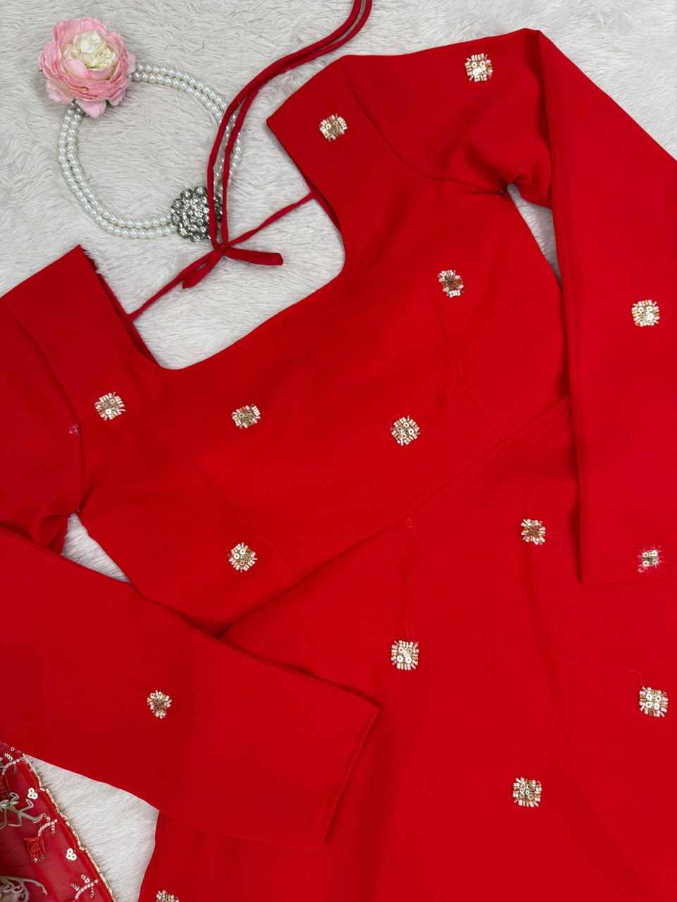 Foux Gorgette Beads with moti handwork Readymade Dress